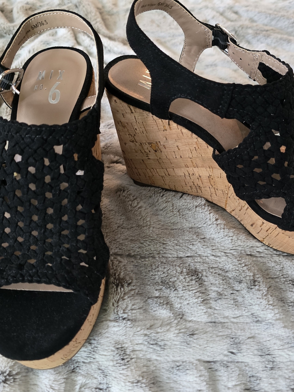 Mix No. 6 Black Woven Cork Platform Wedges